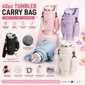 your 40oz stainless steel tumbler comfortably wherever you go with this practical and stylish tumbler carry bag.