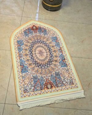 Golden Sunburst Persian Mandala Velvet Prayer Mat Janamaz (70x115 cm)